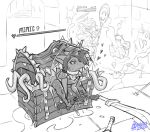 ambiguous_fluids ambiguous_gender armor calico_cat canid canine celeste_(mewdles) clothing cyrus_nightfire domestic_cat dungeon eyewear fantasy felid feline felis femboy fox gameplay_mechanics glasses gui health_bar hi_res leggings legwear looking_pleasured male mammal melee_weapon mewdles mimic sex solo staff sword tentacle_sex tentacles trapped weapon