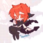 1:1 2_tails chibi demon demon_humanoid hair hi_res humanoid male multi_tail not_furry red_eyes red_hair solo tail takoya_de