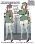 2026 age_progression before_and_after big_breasts bodysuit breast_expansion breasts brown_clothing brown_hair brown_jacket brown_topwear cinccino clipboard clothed clothed_female clothed_human clothed_humanoid clothing curvy_figure english_text expansion female footwear generation_5_pokemon green_bodysuit green_clothing green_eyes green_skinsuit hair hi_res high_heels hourglass_figure human humanoid humanoid_pointy_ears jacket legwear lip_expansion lips looking_at_viewer mammal mature_female mature_humanoid multicolored_hair nintendo nipple_outline not_furry pointy_ears pokemon pokemon_(species) pokemon_humanoid pokemon_professor professor_aurea_juniper red_clothing red_footwear red_high_heels shoes skindentation skinsuit solo species_transformation story story_in_description text thevarking thick_lips thigh_expansion thigh_highs tight_clothing topwear transformation two_tone_hair white_clothing white_hair white_legwear white_thigh_highs wide_hips