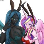 2025 absurd_res alternate_version_at_source angry artist_name back_wings big_breasts black_body black_skin blonde_highlights blue_hair blush blush_lines breast_size_difference breasts bunny_costume clothing costume cross-popping_vein duo equestria_girls equid equine eyeshadow fake_ears female friendship_is_magic gesture green_eyes green_eyeshadow hair hand_gesture hasbro hi_res highlights_(coloring) horn horned_humanoid huge_breasts humanoid long_hair looking_at_viewer makeup mammal middle_finger multicolored_hair my_little_pony mythological_creature mythological_equine mythology pink_body pink_hair pink_skin princess_cadance_(eg) princess_cadance_(mlp) pupils purple_eyes purple_eyeshadow purple_hair queen_chrysalis_(eg) queen_chrysalis_(mlp) red_clothing simple_background slit_pupils smile teal_clothing text thegiftedfire twitter_handle two_fingers_up white_background winged_humanoid winged_unicorn winged_unicorn_humanoid wings