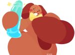 2026 alpha_channel animate_inanimate anthro artist_name big_breasts blush blush_stickers bow_tie breasts brown_body brown_ears canid canine canis cocoaberry digital_media_(artwork) dildo domestic_dog eyebrows eyelashes fan_character featureless_breasts female flat_colors floppy_ears freckled_face freckles hi_res holding_object huge_breasts living_plushie lop_ears lovedoll_toy_factory mammal nude open_mouth plushie poochi_(cocoaberry) sex_toy simple_background solo tail text thick_thighs three-quarter_view wide_hips