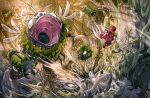 ambiguous_gender arthropod biped black_eyes cloak clothed clothing detailed_background duo empty_eyes groal_the_great hi_res holding_melee_weapon holding_object holding_weapon hollow_knight:_silksong hollow_knight_(franchise) hornet_(hollow_knight) looking_at_another melee_weapon red_cloak red_clothing sinsin team_cherry weapon white_eyes wings