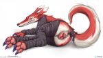 animal_genitalia animal_vulva anus bandai_namco bedroom_eyes blush butt canid canine canine_genitalia canine_vulva canis claws clothing digimon digimon_(species) english_text eye_scar facial_scar fangmon female feral fur genitals grin grinning_at_viewer gynomorph hi_res intersex leather leather_strap leggings legwear long_snout looking_at_viewer looking_back looking_back_at_viewer mammal narrowed_eyes pawpads paws presenting presenting_anus presenting_hindquarters presenting_vulva quadruped raised_tail rear_view red_body red_fur scar seductive sharp_teeth simple_background smile smiling_at_viewer smirk smirking_at_viewer snout solo straps tail teeth text the_gentle_giant third-party_edit url vulva white_background wolf yellow_eyes