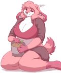 4:5 4_fingers absurd_res anthro big_breasts bottomwear breasts cleavage clothed clothing dipstick_ears dipstick_tail ear_markings eyebrows eyewear female fingers fur glasses gloves_(marking) hair happy hi_res hidenafox holding_object kneeling lagomorph leaf leg_markings leporid looking_at_viewer mammal markings multicolored_body multicolored_ears multicolored_fur pink_body pink_fur pink_hair plant plant_pot potted_plant rabbit red_eyes shaded shirt shorts simple_background socks_(marking) solo tail tail_markings topwear wearing_glasses white_background