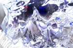  1girl absurdres azur_lane breasts bug butterfly cleavage cleavage_cutout clothing_cutout cloud commentary_request flower highres large_breasts long_hair looking_at_viewer one_eye_covered purple_eyes solo unzen_(azur_lane) white_hair xiongshouji 