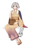  1girl absurdres bath_yukata blush brown_eyes closed_mouth female_robin_(fire_emblem) female_robin_(onsen_tactician)_(fire_emblem) fire_emblem fire_emblem_awakening fire_emblem_heroes hair_rings highres japanese_clothes kimono long_sleeves medium_hair official_alternate_costume official_alternate_hairstyle oxygen00 simple_background solo towel towel_around_neck watermark white_background white_hair yellow_kimono yukata 