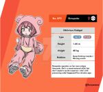  1girl animal_ear_hood artist_name character_name character_profile commentary deviantart_logo deviantart_username drawstring english_commentary english_text height hood hood_up kigurumi onesie orange_background personification pink_eyes pink_hair pokedex_number pokemon pokemon_sword_and_shield sitting slowpoke tail taruyamame venus_symbol watermark weight 