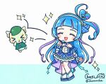  >_< 1boy ^_^ aokaze_nana arm_warmers bare_shoulders blue_dress blue_hair blue_skirt blush_stickers charinky chibi chibi_only closed_eyes commentary_request cure_wink detached_collar detached_sleeves dress earrings full_body happy_birthday headset high-low_dress jewelry kimi_to_idol_precure long_hair magical_girl multicolored_hair off-shoulder_dress off_shoulder open_mouth plaid_clothes plaid_dress pleated_skirt precure purple_hair short_sleeves signature skirt skirt_under_dress smile sparkle two-tone_hair zakkurin_(fairy)_(precure) 