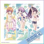  3girls :d :o ;o ahoge aqua_eyes arms_up ass back_cutout bare_legs bare_shoulders barefoot bikini bikini_under_clothes black_hair blue_bikini blue_bow blue_eyes blue_one-piece_swimsuit blue_shorts blunt_ends bow breasts breasts_apart character_name cleavage clothing_cutout collarbone competition_swimsuit copyright_name copyright_notice denim denim_shorts dot_nose floral_print flower food front-tie_bikini_top front-tie_top gradient_bikini hair_bobbles hair_bow hair_ornament hand_up hibiscus high_ponytail highres holding holding_food holding_popsicle holding_swim_ring holding_unworn_sandals ichikishima_mizuha innertube izumi_tsubasu jacket knees_together_feet_apart large_breasts leaf lifebuoy long_hair long_sleeves looking_at_viewer looking_back merchandise_available multiple_girls navel official_art one-piece_swimsuit one_eye_closed open_fly open_mouth orange_hair parted_lips partially_unzipped ponytail popsicle print_innertube purple_bikini purple_eyes purple_hair re:stage! red_bikini sample_watermark sandals second-party_source see-through_clothes see-through_shirt shikimiya_mana shirt short_hair shorts side-tie_bikini_bottom sidelocks small_breasts small_sweatdrop smile standing standing_on_one_leg stomach string_bikini swim_ring swimsuit swimsuit_tug t-shirt tied_shirt translated tsukisaka_sayu two-tone_one-piece_swimsuit tying_hair very_long_hair watermark wet wet_clothes wet_shirt white_one-piece_swimsuit white_shirt yellow_jacket yellow_sandals 