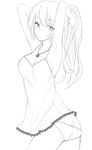  armpits arms_up bad_anatomy bad_hands bad_id bad_pixiv_id breasts greyscale jewelry lineart long_hair medium_breasts minase_(lsk_aqua) monochrome necklace original panties see-through simple_background solo underwear white_background 