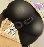  1girl anus anus_peek ass ass_focus black_pantyhose boots brown_boots cameltoe capelet commentary corrupted_twitter_file dress earrings elf english_commentary fat_mons frieren from_behind from_below green_eyes gutisi_art highres jewelry leg_up long_pointy_ears mirror no_panties pantyhose partially_visible_vulva photo_background pointy_ears solo sousou_no_frieren sweatdrop thick_thighs thighs twintails view_between_legs white_capelet white_dress white_hair 