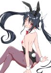  1girl animal_ear_hairband animal_ears arms_at_sides ass ass_cutout black_hair black_hairband black_leotard bow bowtie breastless_clothes choppy_bangs clothing_cutout collar commentary_request crossed_legs detached_collar fake_animal_ears fake_tail feet_out_of_frame flat_chest floating_hair from_behind hair_bow hairband heart heart-shaped_pupils highres leotard long_hair looking_at_viewer looking_back ore_twintail_ni_narimasu pantyhose pasties playboy_bunny purple_pantyhose rabbit_ear_hairband rabbit_ears rabbit_tail red_bow red_bowtie red_eyes red_pupils revealing_clothes shoulder_blades sitting solo star_(symbol) star_pasties straight_hair strapless strapless_leotard symbol-shaped_pupils tail tsube_aika turning_head twintails variant_set very_long_hair white_bow white_collar white_wrist_cuffs wrist_cuffs yuto_(dialique) 