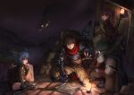  2boys 2girls animal_ears armor bag bandaged_arm bandages belt between_legs black_boots black_cloak black_gloves black_thighhighs body_fur boots branch breastplate brown_bag brown_dress brown_eyes brown_hair brown_pants brown_vest cape cat_ears chest_belt cloak commentary_request cross cross_necklace crystal dress fantasy fingerless_gloves from_side full_body furry furry_male glasses gloves glowing glowing_eye gold_cross grey_belt grey_hat grey_shirt greyscale hair_between_eyes hand_between_own_legs hand_on_own_chin hand_up hat highres holding holding_branch hood hooded_cloak jewelry jun_(navigavi) kneeling leaning_forward licking long_hair long_sleeves looking_at_another lower_teeth_only mace medium_hair monochrome monster multiple_boys multiple_girls necklace nose on_one_knee opaque_glasses open_hand open_mouth original pants parted_lips pink_hair polearm polearm_on_back red_scarf round_eyewear scarf seiza shirt short_hair shoulder_armor sitting sketch sleeves_rolled_up snout spear squatting staff sword teeth thighhighs tongue tongue_out vambraces vest weapon weapon_on_back 