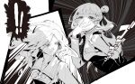  2girls absurdres akiha_school_uniform bang_dream! bang_dream!_it's_mygo!!!!! bang_dream!_yumemita chinese_commentary closed_mouth commentary_request greyscale hair_bun hair_ornament hand_on_own_face highres long_hair monochrome multiple_girls nagasaki_soyo neckerchief one_side_up school_uniform shirt single_side_bun tsukinomori_school_uniform viola_(bang_dream!) world_(1257843324) x_hair_ornament 