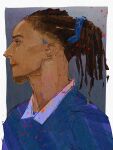  1boy 2026_fifa_world_cup border brown_hair commentary dark-skinned_male dark_skin dragonflyfm62 facial_hair french_national_soccer_team_uniform goatee highres looking_ahead male_focus michael_olise ponytail profile real_life soccer_uniform solo sportswear white_border world_cup 