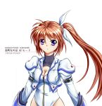  1girl alice_gear_aegis breasts brown_hair c_rogia cleavage cleavage_cutout closed_mouth clothing_cutout commentary_request companion/af covered_collarbone cropped_jacket floating_hair front_zipper hair_between_eyes high_side_ponytail highleg highleg_leotard highres jacket juliet_sleeves leotard long_hair long_sleeves looking_at_viewer lyrical_nanoha medium_breasts open_clothes open_jacket puffy_sleeves purple_eyes side_ponytail simple_background solo takamachi_nanoha takamachi_nanoha_(exceed_mode) turtleneck upper_body very_long_hair white_background white_jacket white_leotard wispy_bangs zipper_leotard zipper_pull_tab 