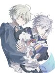  2boys ahoge alternate_costume alyosha_(genshin_impact) blue_hair book closed_mouth collared_shirt colored_eyelashes couple dog genshin_impact green_hair highres holding holding_book huge_ahoge long_sleeves looking_down looking_to_the_side mitya_(genshin_impact) multiple_boys open_mouth purple_eyes r1tsuk1o shade shirt simple_background sketch tongue tongue_out upper_body wavy_hair white_background yaoi yellow_eyes 