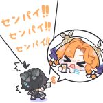  >_< 2girls ^^^ ahoge black_bow black_hair bow braid cellphone chibi chibi_only commentary_request elbow_pads expressive_hair female_rover_(wuthering_waves) hair_bow hat highres holding holding_phone long_hair low_ponytail motion_lines multiple_girls open_mouth orange_hair parted_bangs phone ponytail rover_(wuthering_waves) shouting sigrika_(wuthering_waves) smartphone spoken_character standing sweatdrop syurikenmaru tearing_up translation_request twin_braids v-shaped_eyebrows white_bow white_hat wuthering_waves 