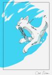  blue_background broken broken_sword broken_weapon chien-pao closed_eyes commentary_request fangs highres ice no_humans pokemon pokemon_(creature) pokemon_focus snow sword tusks uni_pkmn weapon weasel white_fur 