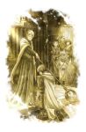  2girls 4boys animal_ears animal_nose breasts cape cleavage closed_mouth commentary_request crick_(octopath_traveler) fuwarenren highres hikari_ku holding holding_shield holding_sword holding_weapon knighting looking_at_viewer monochrome multiple_boys multiple_girls ochette_(octopath_traveler) octopath_traveler octopath_traveler_ii partitio_yellowil shield short_hair smile standing sword temenos_mistral throne_anguis weapon 