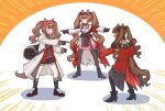  3girls angelina_(arknights) angelina_the_mellow_wish_(arknights) animal_ear_fluff animal_ears arknights arknights:_endfield bag black_bag black_boots black_collar black_gloves black_hairband black_shoes black_socks black_thighhighs boots brown_hair chinese_commentary coat collar commentary_request detached_sleeves dress emphasis_lines fox_ears fox_girl full_body gilberta_(arknights) gloves hairband hezixiaosheng high_heel_boots high_heels highres in-franchise_crossover infection_monitor_(arknights) long_hair long_sleeves meme multicolored_hairband multiple_girls multiple_persona open_clothes open_coat pointing pointing_at_another pointing_spider-man_(meme) red_coat red_dress red_eyes red_hairband shoes sneakers socks standing striped_clothes striped_hairband thighhighs twintails two-tone_hairband very_long_hair white_coat white_dress 