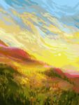 blue_sky commentary field hexh landscape multicolored_sky no_humans original pixel_art scenery sky sunrise yellow_sky 