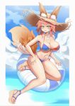  1girl absurdres animal_ears bad_id bad_pixiv_id bare_shoulders bianxing_chong bikini blue_bikini blue_sky blush breasts cloud cloudy_sky commentary day fate/grand_order fate_(series) fox_ears fox_girl fox_tail highres large_breasts long_hair looking_at_viewer navel outdoors pink_hair sky solo stomach swimsuit tail tamamo_no_mae_(fate) tamamo_no_mae_(swimsuit_lancer)_(fate) tamamo_no_mae_(swimsuit_lancer)_(third_ascension)_(fate) thighs 