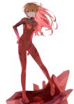  1girl breasts commentary floating_hair full_body hand_on_own_hip highres long_hair looking_at_viewer mecha_pilot_suit neon_genesis_evangelion orange_hair plugsuit_(evangelion) saripon20090924 simple_background solo souryuu_asuka_langley standing white_background 