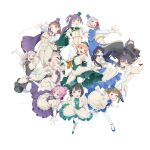  6+girls :d ;d absurdres anyoji_hime arms_up ascot assassin_(pencilblood76) black_hair black_hat black_vest blonde_hair blowing_kiss blue_ascot blue_cape blue_eyes blue_hair blue_hat blue_shoes blue_vest bob_cut brown_hair buttons cape ceras_yanagida_lilienfeld colored_inner_hair commentary_request curtained_hair double-breasted everyone fang flower_stand_art frilled_skirt frilled_sleeves frills fujishima_megumi full_body gloves gradient_hair green_ascot green_cape green_eyes green_hat green_shoes green_vest grey_ascot grey_hair gyaru_w hair_bun hana_sakeba_yume_kakeru hat highres hinoshita_kaho inverted_bob jacket jacket_overhang jellyfish_cut kachimachi_kosuzu katsuragi_izumi long_hair long_sleeves looking_at_viewer love_live! love_live!_hasu_no_sora_jogakuin_school_idol_club love_live!_hasu_no_sora_jogakuin_school_idol_club_bloom_garden_party medium_hair mini_hat mini_top_hat momose_ginko multicolored_hair multiple_girls murano_sayaka one_eye_closed open_clothes open_jacket open_mouth orange_eyes orange_hair osawa_rurino otomune_kozue outstretched_arms outstretched_crossed_arms pants pantyhose parted_bangs pink_eyes purple_ascot purple_cape purple_eyes purple_hair purple_hat purple_vest red_hair red_streaks shoes short-sleeved_jacket short_hair short_sleeves side_cape side_ponytail sidelocks single_side_bun skirt sleeveless sleeveless_jacket slit_pupils smile spread_arms streaked_hair teeth tilted_headwear top_hat under-elbow_gloves upper_teeth_only v v_over_eye vest w white_gloves white_jacket white_pants white_pantyhose white_skirt white_vest yugiri_tsuzuri 