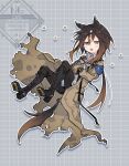  1girl animal_ears asymmetrical_shirt black_boots black_gloves black_hair black_pants blush boots brown_eyes brown_hair coat commentary_request ear_covers gb_cestus gloves goggles goggles_around_neck hair_between_eyes highres horse_ears horse_girl horse_tail long_hair multicolored_hair open_mouth pants shirt smile solo stay_gold_(sunlit_outsider)_(umamusume) stay_gold_(umamusume) tail torn_clothes torn_coat umamusume white_hair white_shirt wrist_belt yellow_coat 