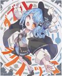 1girl :d ;d asymmetrical_legwear bag bird_hat_ornament black_bag black_bow black_bowtie black_capelet black_hat black_pantyhose black_shoes blue_hair blue_necktie blue_skirt bow bowtie braid braided_hair_rings capelet collared_shirt commentary_request deerstalker double_lariat_(vocaloid) footwear_bow foreshortening frilled_skirt frilled_socks frills from_above full_body grey_vest hair_bow hair_rings hat hat_bow layered_skirt long_sleeves looking_at_viewer mahou_shoujo_no_majo_saiban necktie one_eye_closed open_mouth outstretched_arms pantyhose plaid_clothes plaid_skirt shirt shoes short_hair single_leg_pantyhose skirt smile socks solo spread_arms tachibana_sherry thumpthum vest white_bow white_shirt white_socks yellow_eyes 