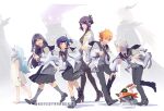  4boys 5girls aged_down ahoge arche_(zenless_zone_zero) bangboo_(zenless_zone_zero) barefoot belle_(zenless_zone_zero) black_pants black_shoes black_socks blue_eyes blue_hair brother_and_sister carole_arna commentary english_commentary eous_(zenless_zone_zero) green_eyes grey_hair hair_bobbles hair_ornament high_heels horns jacket joyous_(zenless_zone_zero) long_hair multiple_boys multiple_girls orange_hair pants pleated_skirt pointy_ears roti_strawberi school_uniform seed_(zenless_zone_zero) serpico_(zenless_zone_zero) shoes siblings skirt socks sunbringer_(original)_(zenless_zone_zero) truvia_(zenless_zone_zero) wise_(zenless_zone_zero) yellow_eyes zenless_zone_zero 