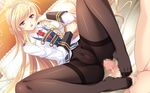  1girl amelia_rose_brettingham ankoromochi bed blonde_hair blue_eyes blush censored game_cg long_hair pantyhose penis pillow shitsuji_ga_aruji_wo_erabu_toki tiara vibrator 