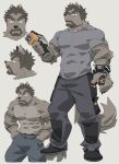  1boy abs absurdres bara ben_(bansak) cropped_head dog_boy full_body furry furry_male highres huge_eyebrows large_pectorals looking_at_viewer male_focus mature_male muscular muscular_male navel nipples original pectorals profile reference_sheet short_hair standing topless_male 