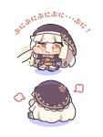  1girl anger_vein angry black_dress blonde_hair blunt_bangs blush blush_stickers cheek_poking chibi chibi_only commentary_request dress highres long_hair long_sleeves meme mini_person minigirl nun orange_eyes poking pout puff_of_air simple_background speaki_(trickcal) speakiposting_(meme) standing syurikenmaru translation_request trickcal veil white_background 