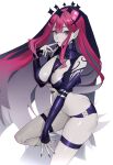  13addendum 1girl absurdres baobhan_sith_(fate) baobhan_sith_(second_ascension)_(fate) bare_shoulders black_panties bracelet breasts commentary detached_sleeves earrings fate/grand_order fate_(series) grey_eyes highres jewelry large_breasts long_hair looking_at_viewer panties pink_hair pointy_ears revealing_clothes sidelocks solo spiked_bracelet spikes thigh_strap thighs tiara underwear veil 