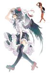  1girl absurdres bird_wings black_hair black_ribbon black_thighhighs black_wings camera chinese_commentary commentary frilled_skirt frills full_body geta grin hat highres holding holding_camera looking_at_viewer medium_hair neck_ribbon photo_inset pointy_ears pom_pom_(clothes) puffy_short_sleeves puffy_sleeves red_eyes red_hat red_shoes reference_inset ribbon shameimaru_aya shirt shoes short_sleeves simple_background skirt smile solo tan_xiao_ye tengu-geta thighhighs tokin_hat touhou white_background white_shirt wings 