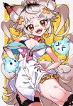  >_< 1girl animal_ear_fluff animal_ears bandaid bandaid_on_face bandaid_on_nose black_nails blonde_hair blue_sailor_collar breasts cleavage collar commentary_request cross_hair_ornament fluffy_tail fox_ears fox_girl fox_tail fuji_tarawi hair_ornament highres hitodama indie_virtual_youtuber looking_at_viewer medium_breasts open_mouth pink_collar sailor_collar shirahiko_(vtuber) shirt short_eyebrows single_fishnet_legwear single_off_shoulder solo tail thigh_strap thighs twintails virtual_youtuber white_shirt yellow_eyes 