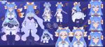  1girl absurdres blue_boots blue_dress blue_eyes blue_hair blue_sleeves boots bow closed_mouth double_bun dress from_behind glasses hair_between_eyes hair_bow hair_bun hair_intakes happy highres indie_virtual_youtuber leotard leotard_under_clothes long_hair long_sleeves lucksshi lucksshi_(artist) multiple_expressions multiple_views official_art open_mouth orange_scales reference_sheet round_eyewear sad see-through_cleavage see-through_clothes short_eyebrows smile thighhighs thighs virtual_youtuber white_leotard white_thighhighs 