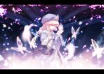  blue_robe bug butterfly cherry_blossoms commentary_request frilled_shirt_collar frills hat long_sleeves perfect_cherry_blossom petals pink_eyes pink_hair robe saigyou_ayakashi saigyouji_yuyuko tokiame touhou 