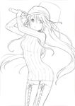  archellaura boots copyright_request cross-laced_footwear dress greyscale helmet lace-up_boots lineart long_hair mallet monochrome simple_background solo sweater sweater_dress thigh_boots thighhighs 