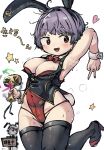  2girls absurdres alternate_breast_size_(larger) armpits breasts cleavage commentary_request highres kijin_seija looking_at_viewer miracle_mallet multiple_girls open_mouth piaki purple_hair red_eyes short_hair smile sukuna_shinmyoumaru thighhighs touhou 