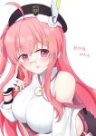  1girl absurdres bemani black_hat black_shorts breasts commentary fingerless_gloves glasses gloves hat highres jacket large_breasts long_hair looking_at_viewer pink_eyes pink_hair rasis rasis_(nabla) shi_cha short_shorts shorts simple_background solo sound_voltex very_long_hair white_background white_jacket 
