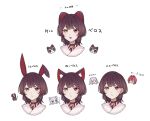  3girls alternate_ears ange_katrina animal_ear_fluff animal_ears banken_(inui_toko) blush brown_hair cat_ears chibi chibi_inset choker closed_mouth commentary_request cornu_lepus_(livly_island) dog_ears fang frown grey_choker hair_behind_ear heterochromia highres inui_toko inui_toko_(1st_costume) livly_island lize_helesta medium_hair multiple_girls multiple_views nijisanji no_animal_ears nsk00000v one_ear_down open_mouth rabbit_ears red_eyes sanbaka_(nijisanji) simple_background skin_fang surprised sweatdrop swept_bangs translation_request virtual_youtuber white_background wolf_cut yellow_eyes 