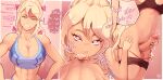  2girls abs adapted_costume anilingus before_and_after black_sports_bra blonde_hair blue_eyes blue_sports_bra breasts cleavage clothes_pull commentary deepthroat english_commentary english_text face_in_ass fellatio futa_with_female futanari handjob high_ponytail large_breasts large_penis large_testicles long_hair metroid mind_control multiple_girls oral panties panty_pull parkdale penis ponytail precum reach-around rusty_trombone samus_aran shorts shorts_pull solo_focus speech_bubble sports_bra testicles toned toned_female underwear zero_suit 