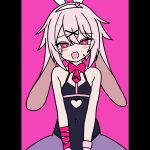  1boy absurdres animal_ears ansel_(arknights) arknights black_leotard breasts commentary_request crossdressing detached_collar fake_animal_ears floppy_ears hair_between_eyes hair_ornament heart hendra highres leotard looking_at_viewer male_focus pantyhose pink_hair playboy_bunny rabbit_boy rabbit_ears rabbit_hole_(vocaloid) solo x_hair_ornament 