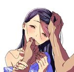  finger_sucking long_hair mizore_syrup multicolored multicolored_eyes off_shoulder original out_of_frame sexually_suggestive simple_background wet 