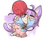  :&lt; ahoge animal_ears cat_ears cat_paws cat_tail chibi jitome ka_zhi komeiji_satori paws pink_skirt purple_eyes purple_hair short_hair skirt solo tail third_eye touhou yarn yarn_ball 