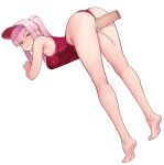  1boy 1girl ass barefoot bent_over blunt_bangs blush breasts cum cum_in_pussy cum_overflow disembodied_penis full_body hetero highleg highleg_one-piece_swimsuit highres hololive hololive_english large_breasts long_hair looking_at_viewer mori_calliope one-piece_swimsuit parted_lips penis pink_eyes pink_hair ponytail pussy rat_huang red_one-piece_swimsuit red_visor_cap sex sex_from_behind sidelocks simple_background soles solo_focus standing_doggystyle swimsuit tiptoes toes vaginal virtual_youtuber visor_cap white_background 