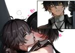  1girl 2boys black_gloves black_hair blush caelus_(honkai:_star_rail) closed_eyes commentary commission crossover dual_persona english_commentary female_rover_(wuthering_waves) gloves grey_hair heart highres honkai:_star_rail honkai_(series) kiss long_hair low_ponytail male_rover_(wuthering_waves) mini2chainz multiple_boys netorare parted_lips ponytail rover_(wuthering_waves) saliva shaded_face sideways_glance sweat trailblazer_(honkai:_star_rail) wuthering_waves yellow_eyes 